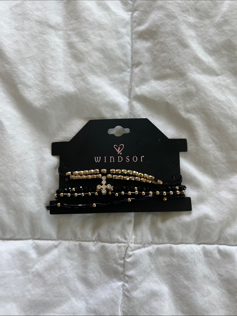 NWT Windsor Black and Gold Layered Beaded Bracelet Set